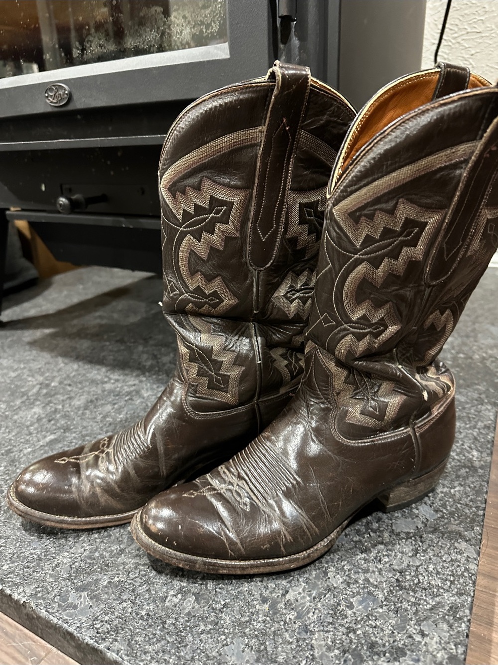Men's Dark Brown Western Cowboy Boots with Embroidered Shaft